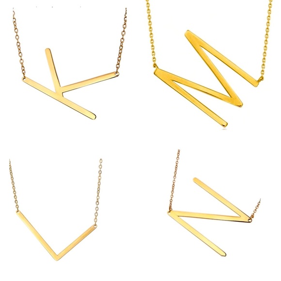 🍒3/$30 New Gold Block Monogram Necklace - Picture 5 of 10